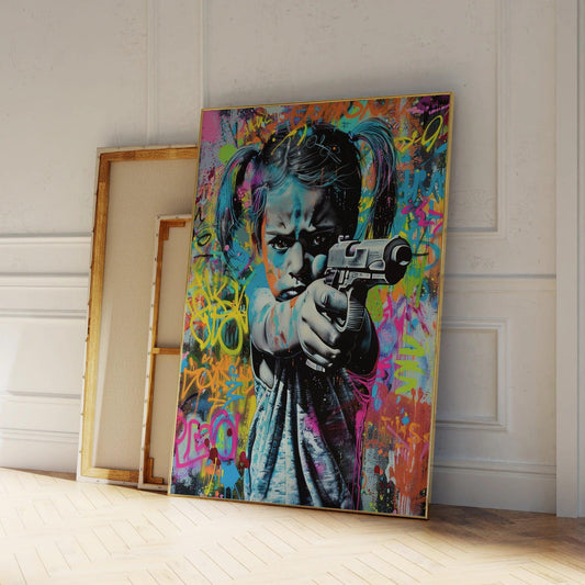 Modern Abstract Girl With Gun Graffiti Draw Wall  Painting Poster HomeRoots Supply