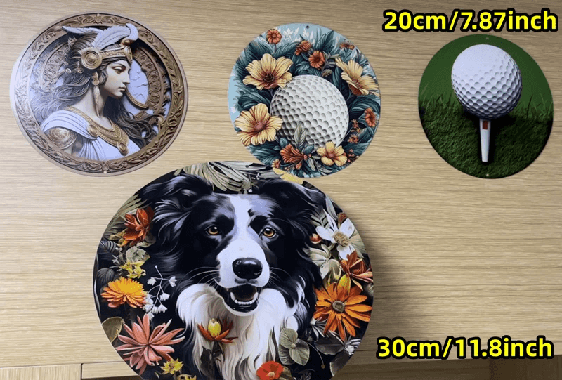 Aluminum Dog Pattern Sign | 2D Flat Circular Wall Art Decor HomeRoots Supply